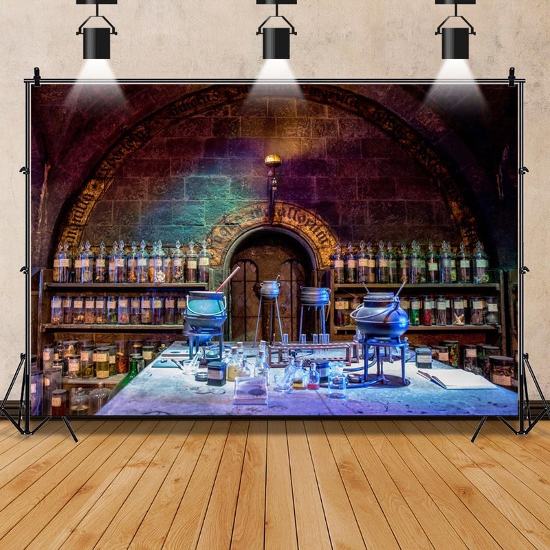 AOFOTO 9x6ft Chemistry Laboratory Background Scary Halloween Party Decorations Spooky Witch's Room Glass Bottles Agentia Black Magic Lab Backdrop Hallowmas Photo Studio Props Vinyl - Image 5